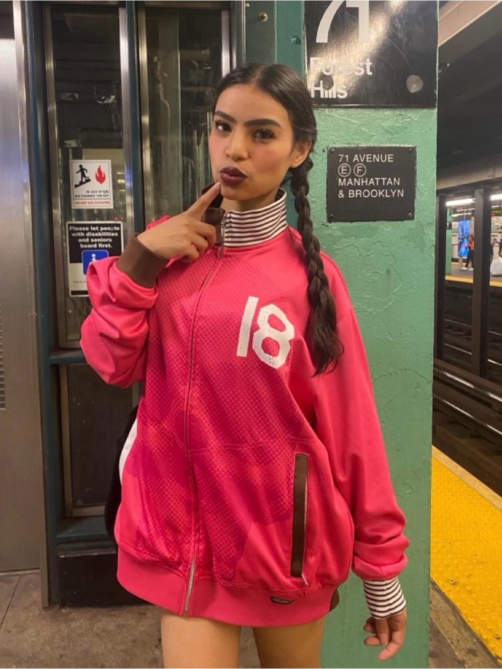 Rocawear Hot Pink Varsity-Style Zip Jacket with White '18' Chest